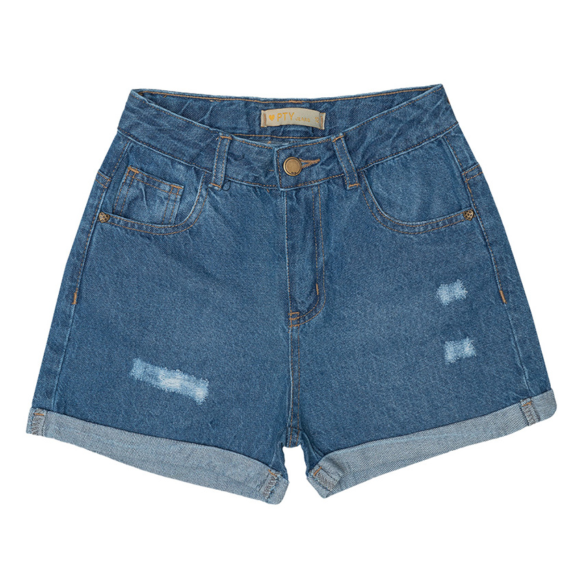 Short Jeans Juvenil Peptuchy Detalhe Puídos E Barra Virada