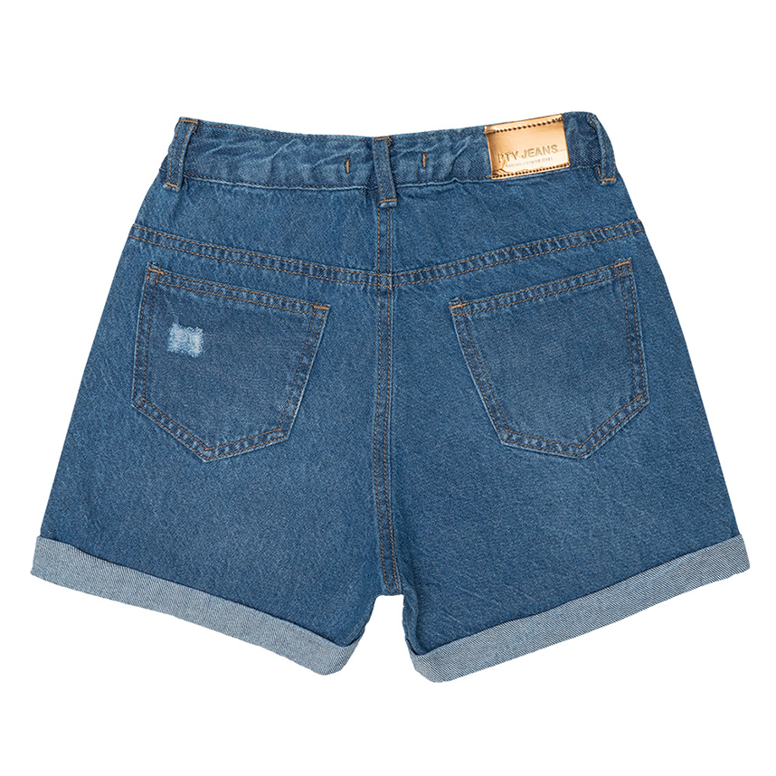 Short Jeans Juvenil Peptuchy Detalhe Puídos E Barra Virada