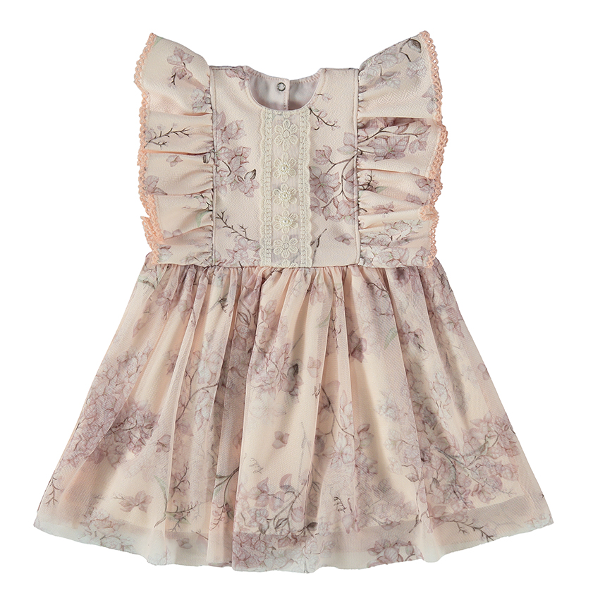 Vestido Bebê Kiki Com Tule Estampa Flores