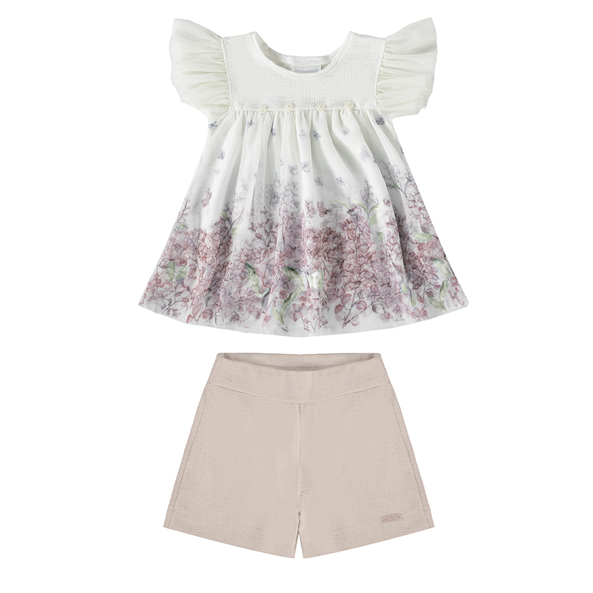 Conjunto Infantil Kiki Bata Com Tule Estampa Floral Pérolas