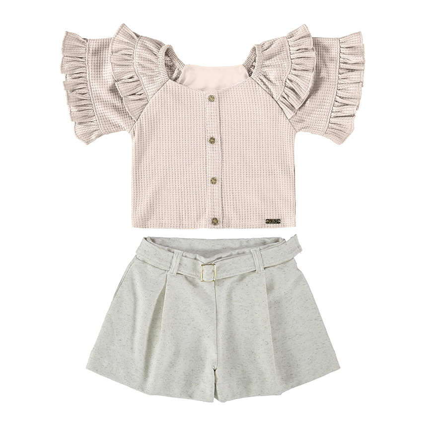 Conjunto Infantil Kiki Blusa Com Babados Nas Mangas