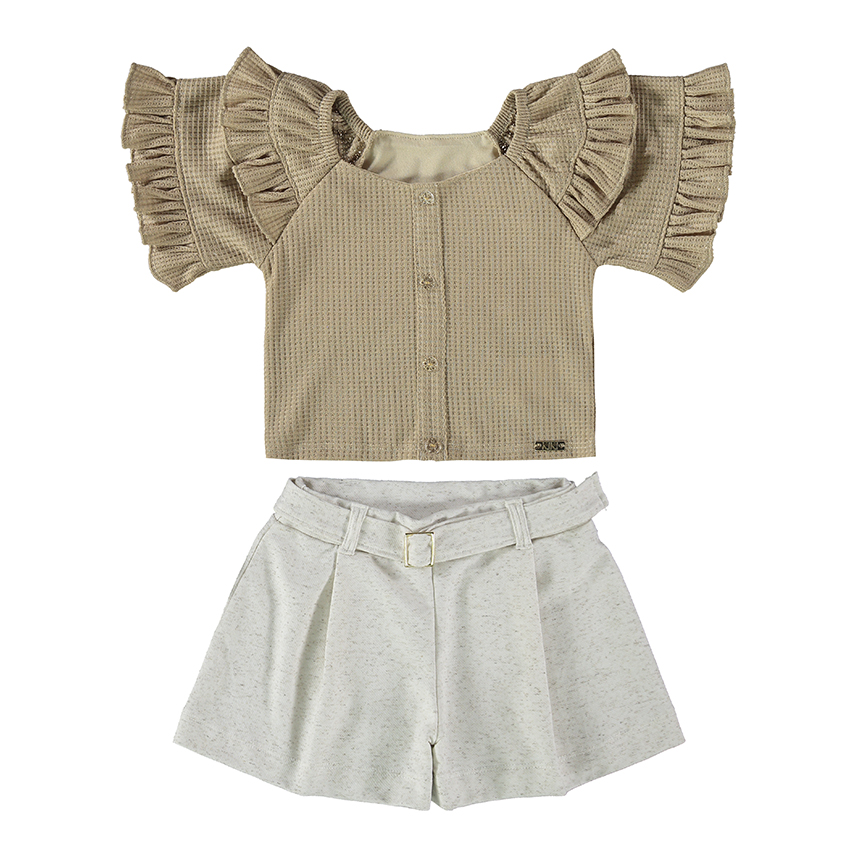 Conjunto Infantil Kiki Blusa Com Babados Nas Mangas