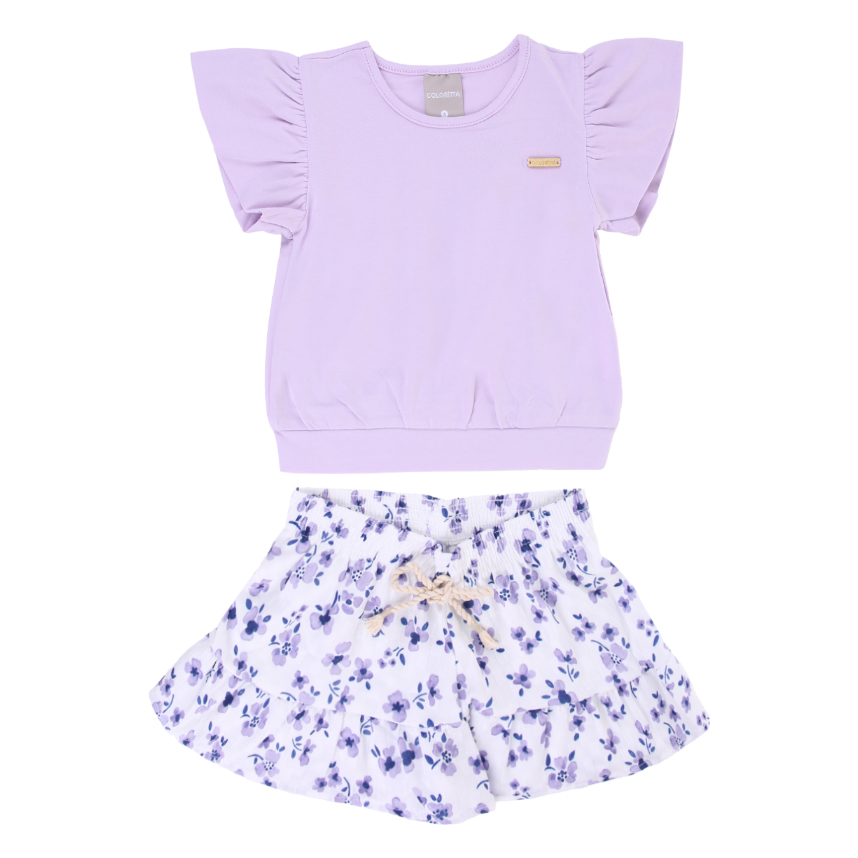 Conjunto Infantil Colorittá Blusa Cotton Manga Com Babado