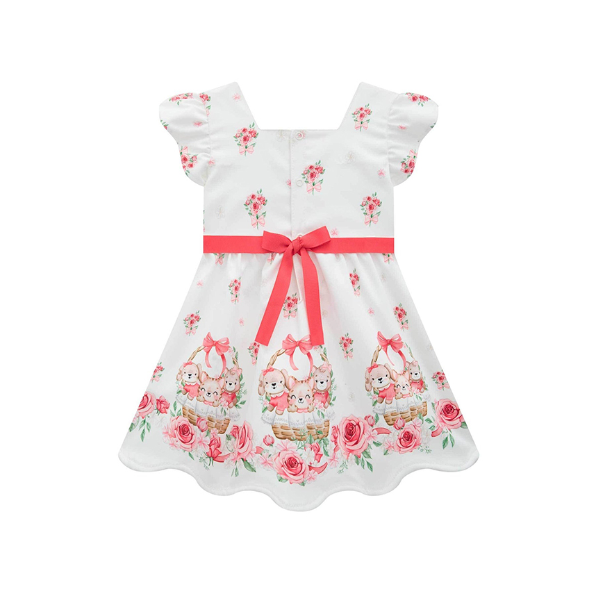 Vestido Bebê Infanti Super Cetim Estampa Flores E Bichinhos