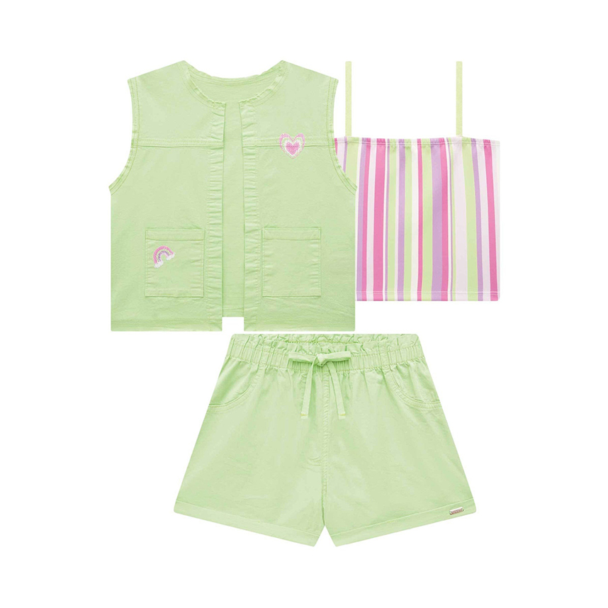 Conjunto Infantil Infanti Cropped Listrado Colorido E Colete