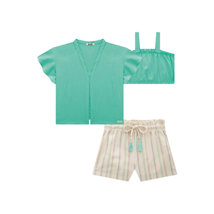 Conjunto Infantil Kukiê Trio Com Kimono Viscose