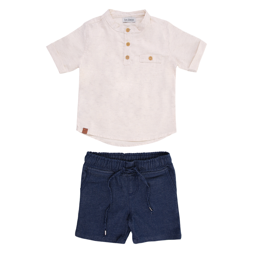 Conjunto Infantil Luc.Boo Camiseta Linho Deluxe Gola Padre