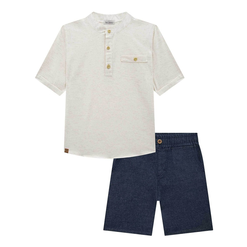 Conjunto Infantil Luc.Boo Camiseta Linho Deluxe Gola Padre