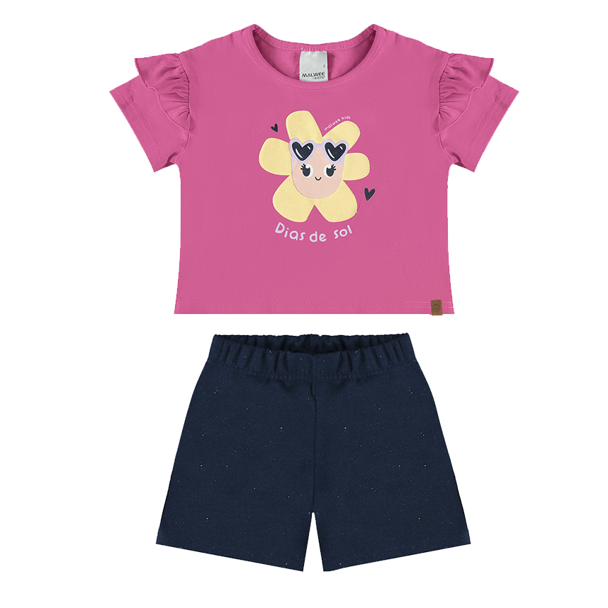 Conjunto Infantil Malwee Blusa Meia Malha Estampa Flor