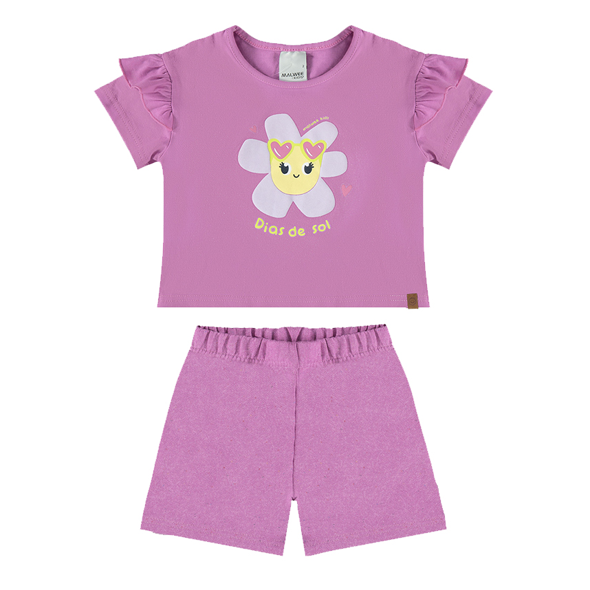 Conjunto Infantil Malwee Blusa Meia Malha Estampa Flor