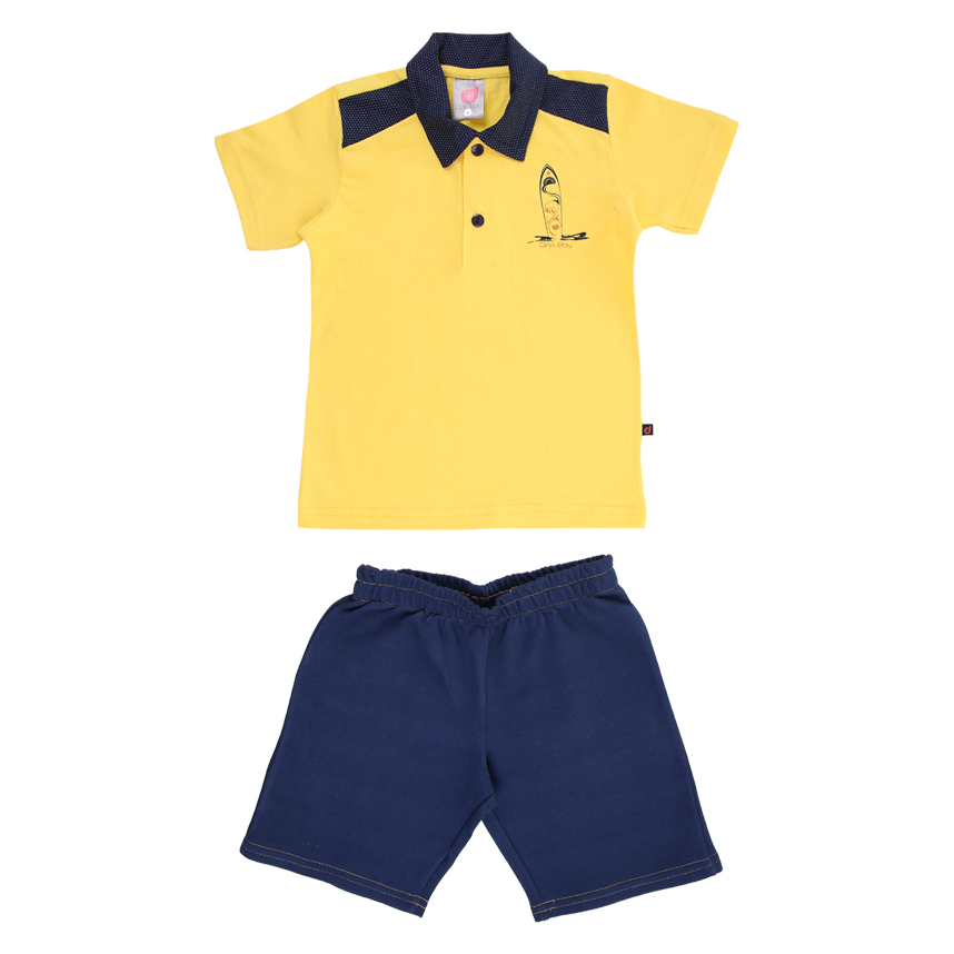 Conjunto Infantil Dino Boy Polo Meia Malha Estampa Prancha