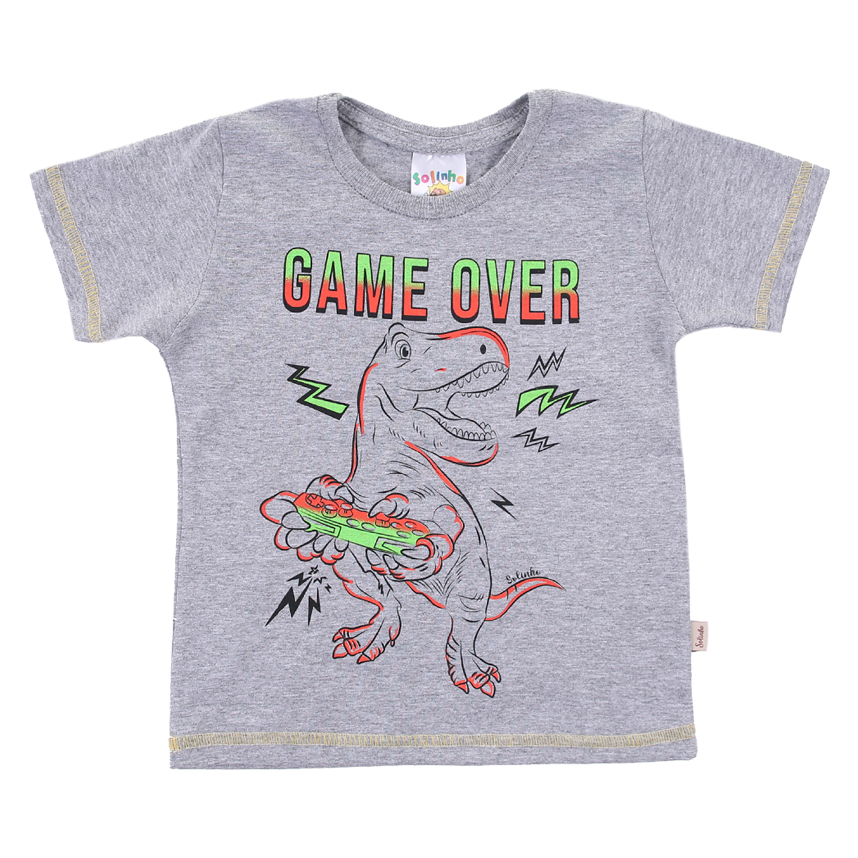 Camiseta Infantil Solinho Meia Malha Estampa Game Over