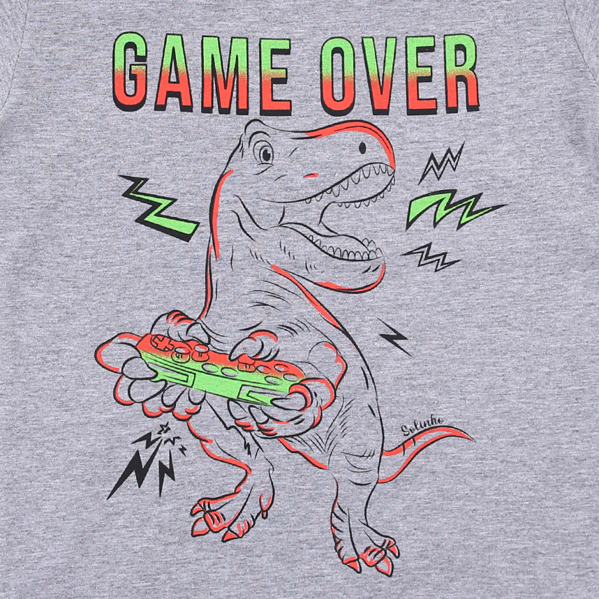 Camiseta Infantil Solinho Meia Malha Estampa Game Over