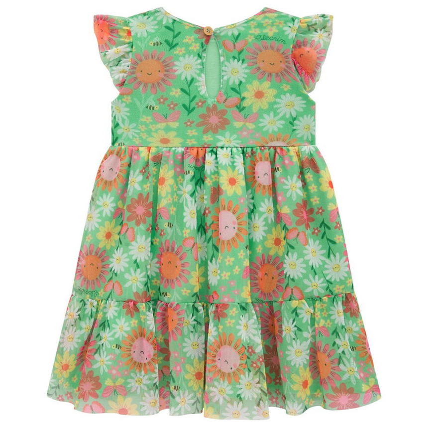 Vestido Infantil Kukiê Em Tule Comfy Estampa Florzinhas