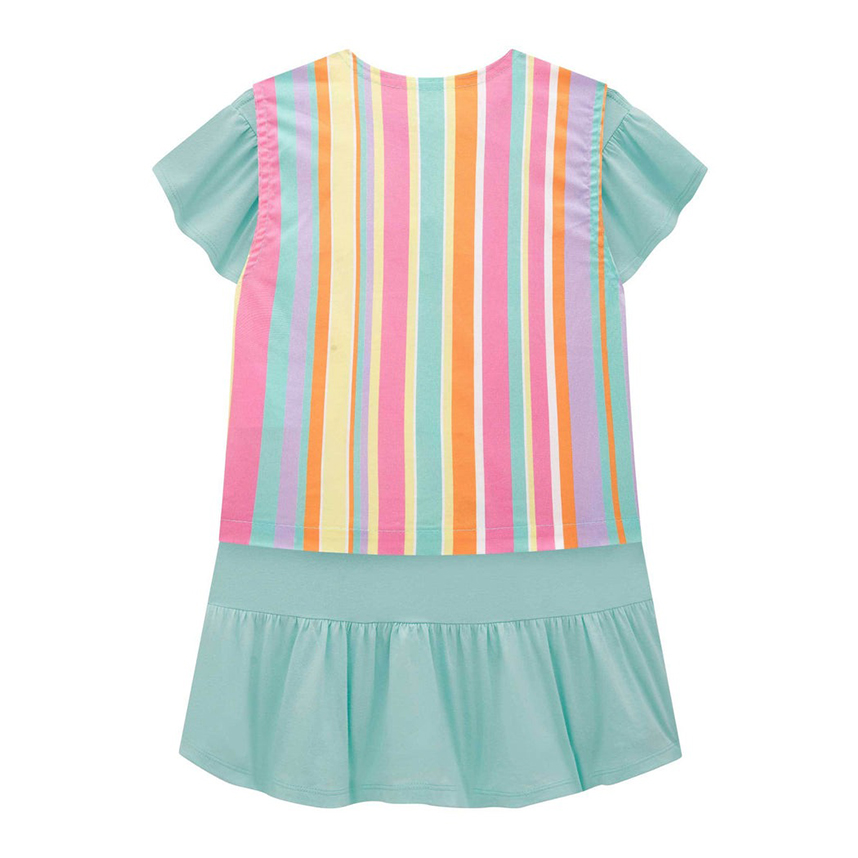 Vestido Infantil Kukiê Meia Malha Com Colete Sarja Colorido