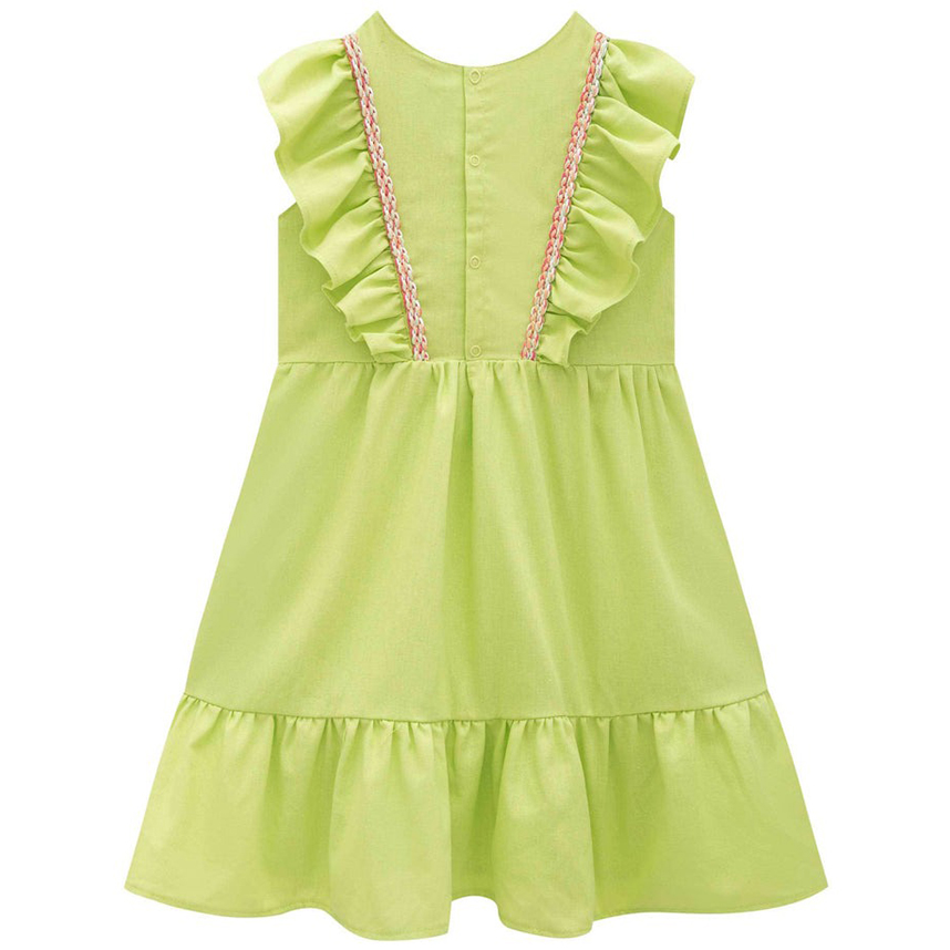 Vestido Infantil Kukiê Em Viscose Linho Com Babados