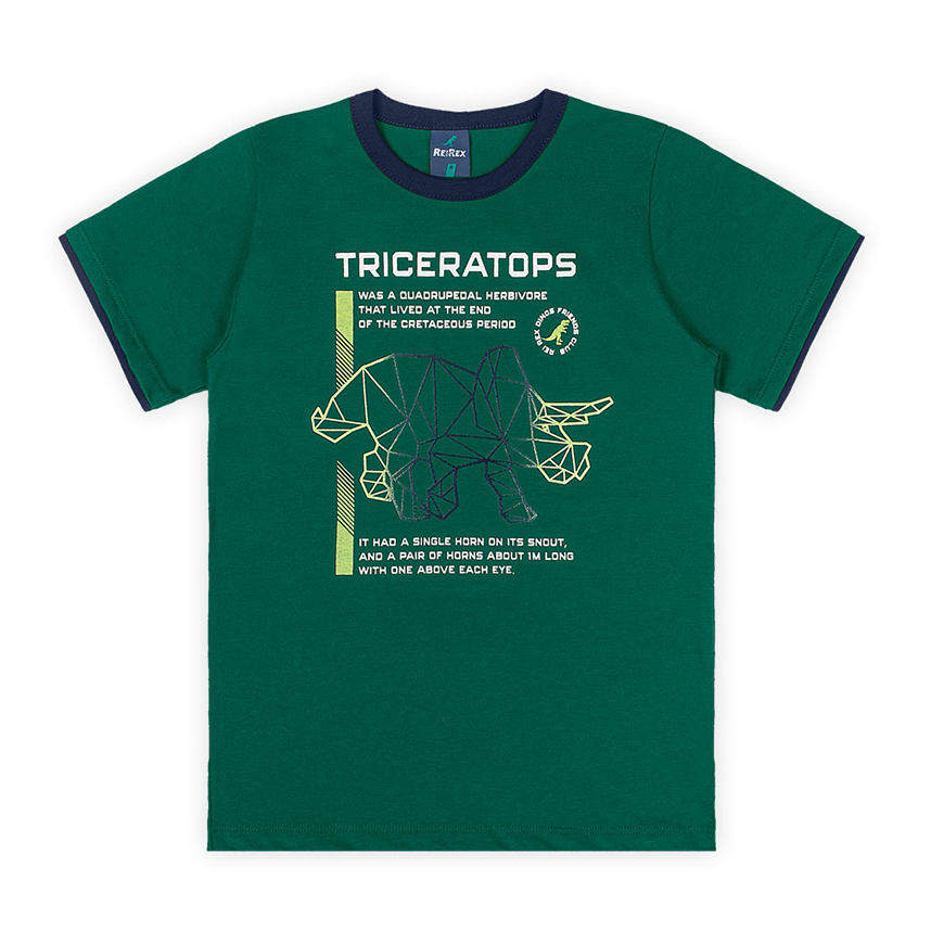 Camiseta Infantil Reirex Meia Malha Estampa Dinossauro