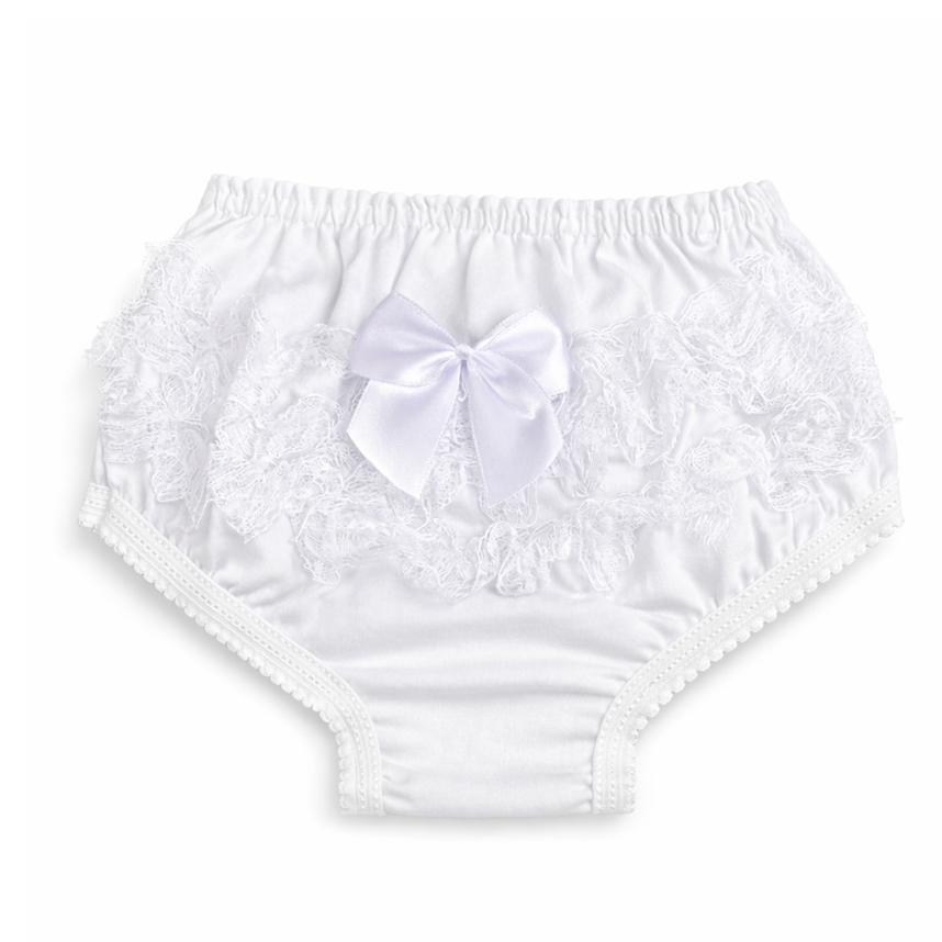 Calcinha Infantil Brando Festa Com Babado Renda E Laço