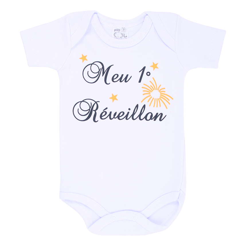 Kit Body Manga Curta Bebê Mub Natal E Réveillon - 3 Peças