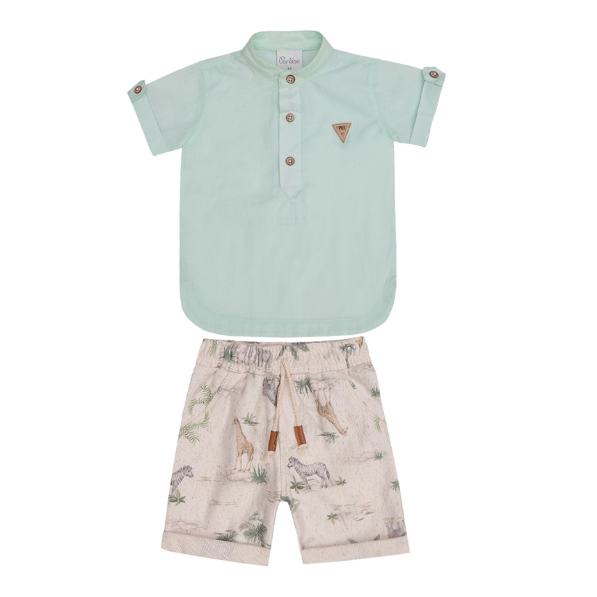 Conjunto Bebê Paraiso Bata Com Botão E Bermuda Moletom