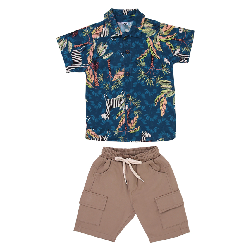 Conjunto Infantil Kookabu Camisa Estampa E Bermuda Sarja