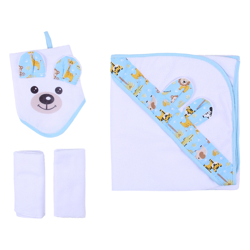 Kit Toalha Art Bebê Naninha E Pano De Boca Menino - 5 Peças