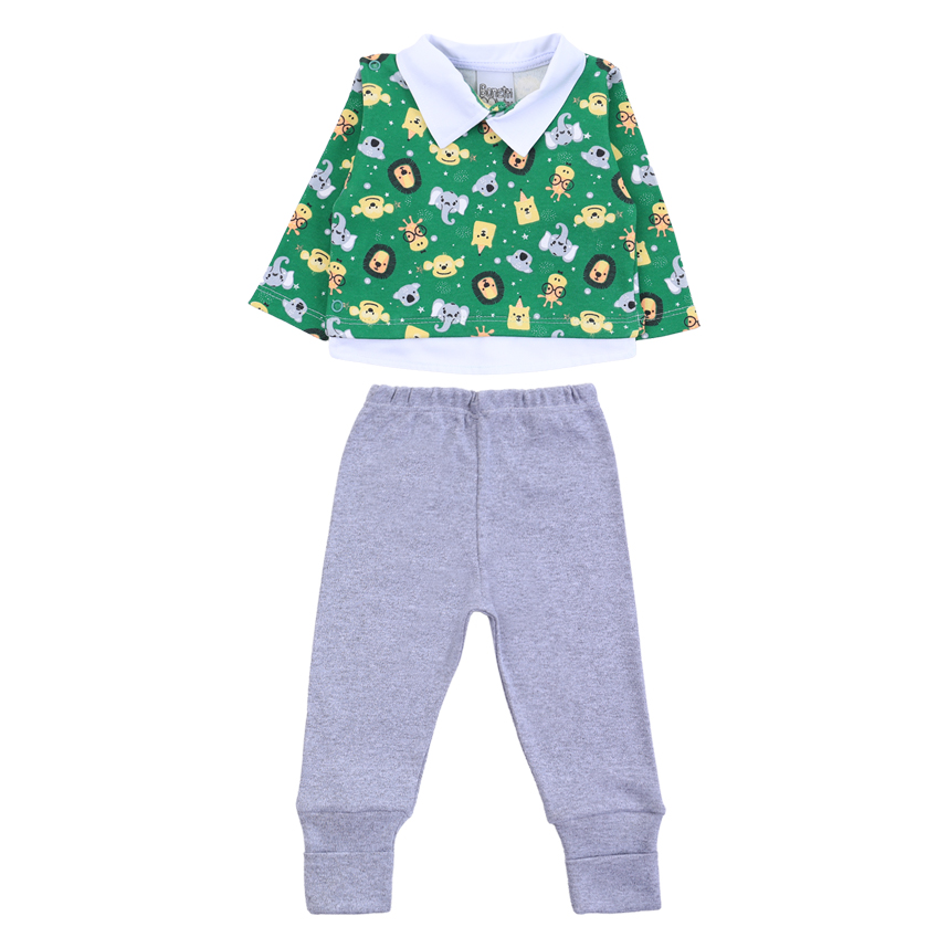 Pagão Bonettinhos Camisa Manga Longa Estampa E Mijão Vira Pé