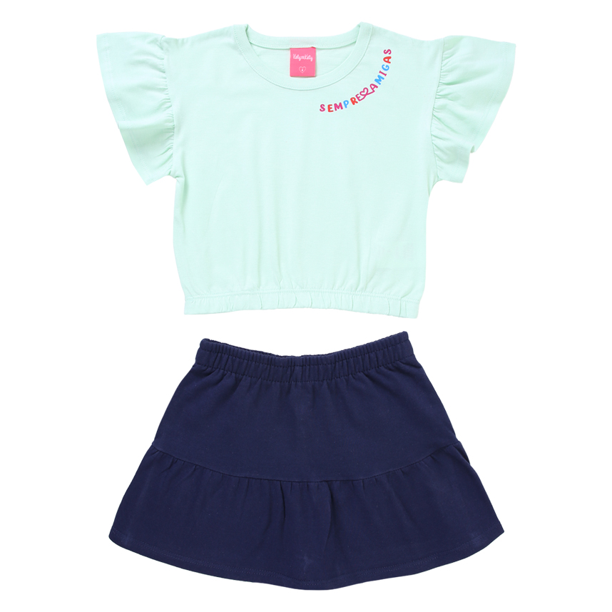 Conjunto Infantil Kely Kety Blusa Meia Malha E Short Saia