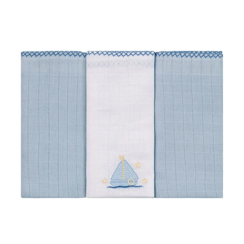 Kit Fralda Baby Joy Bordado Barco 03 Peças