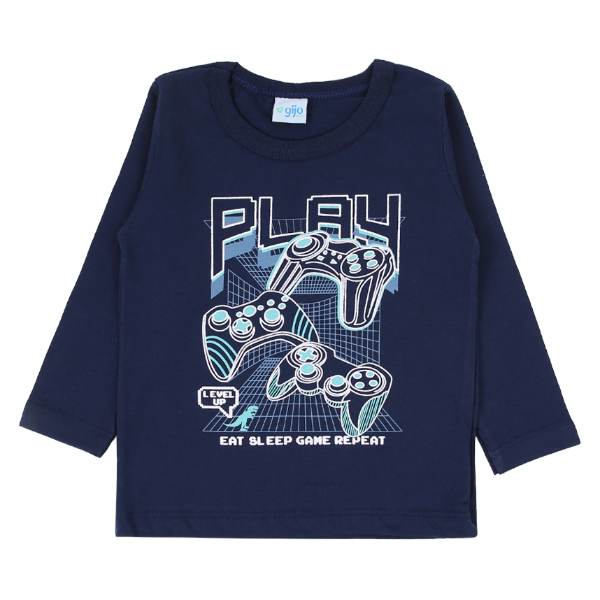 Camiseta Manga Longa Infantil Gijo Kids Meia Malha Estampada
