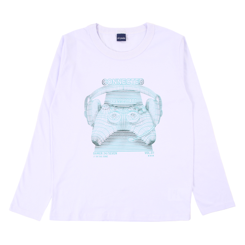 Camiseta Manga Longa Juvenil Okyside Meia Malha Estampada