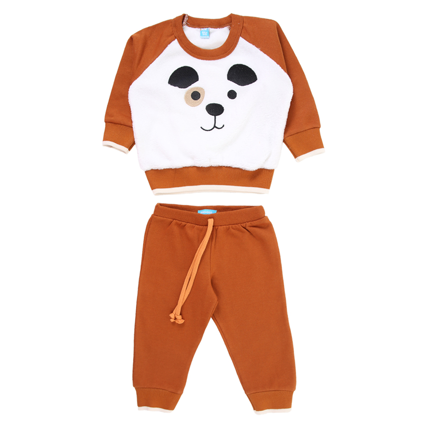 Conjunto Bebê Din Don Blusão Pelo Bordado E Calça Moletom