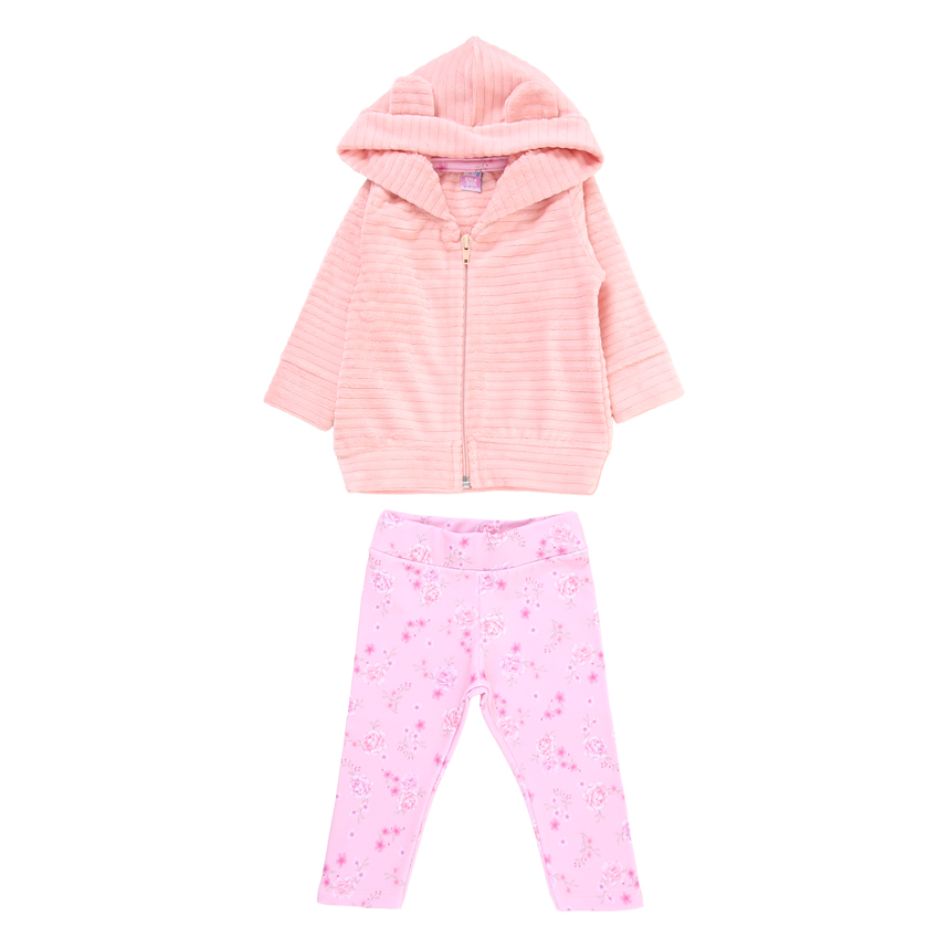 Conjunto Bebê Din Don Jaqueta Pelo Capuz E Legging Estampa