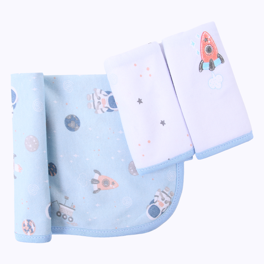 Kit Pano De Boca Bublim Malha E Puff Estampa Foguete Astronauta