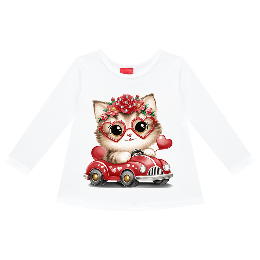 Blusa Kyly Manga Longa com Estampa de Gatinho