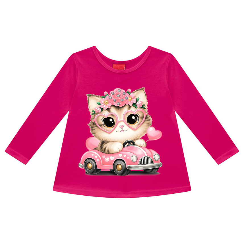 Blusa Kyly Manga Longa com Estampa de Gatinho