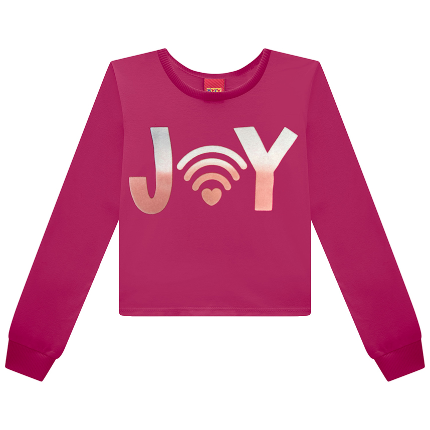 Blusa Cropped Kyly Manga Longa com Estampa Flocada