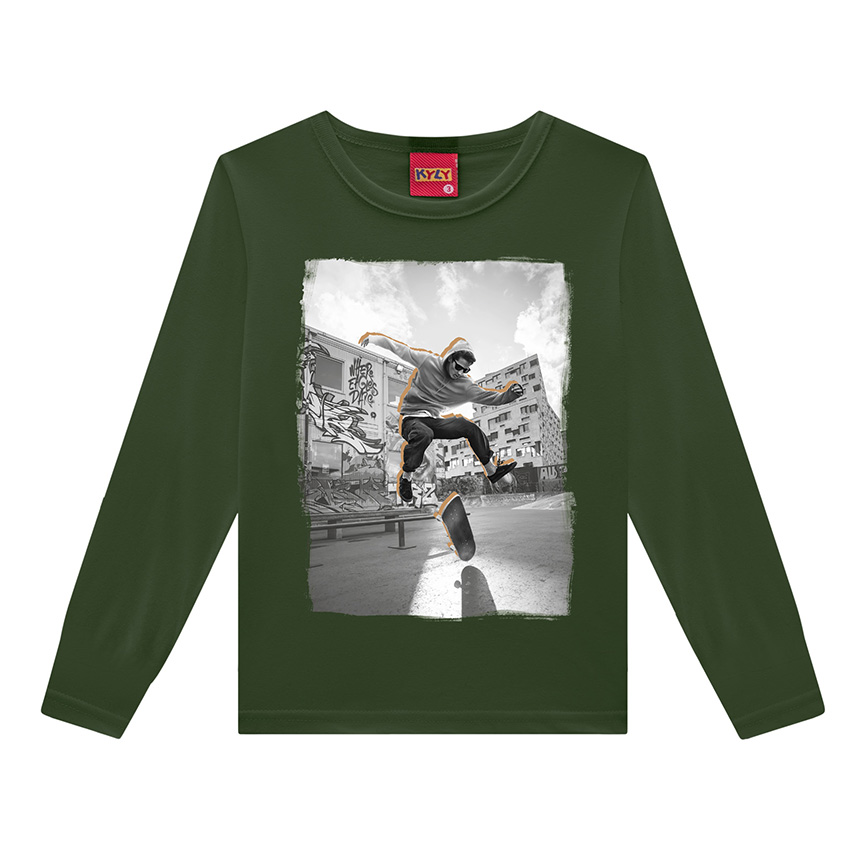 Camiseta Kyly Manga Longa Estampa Skate
