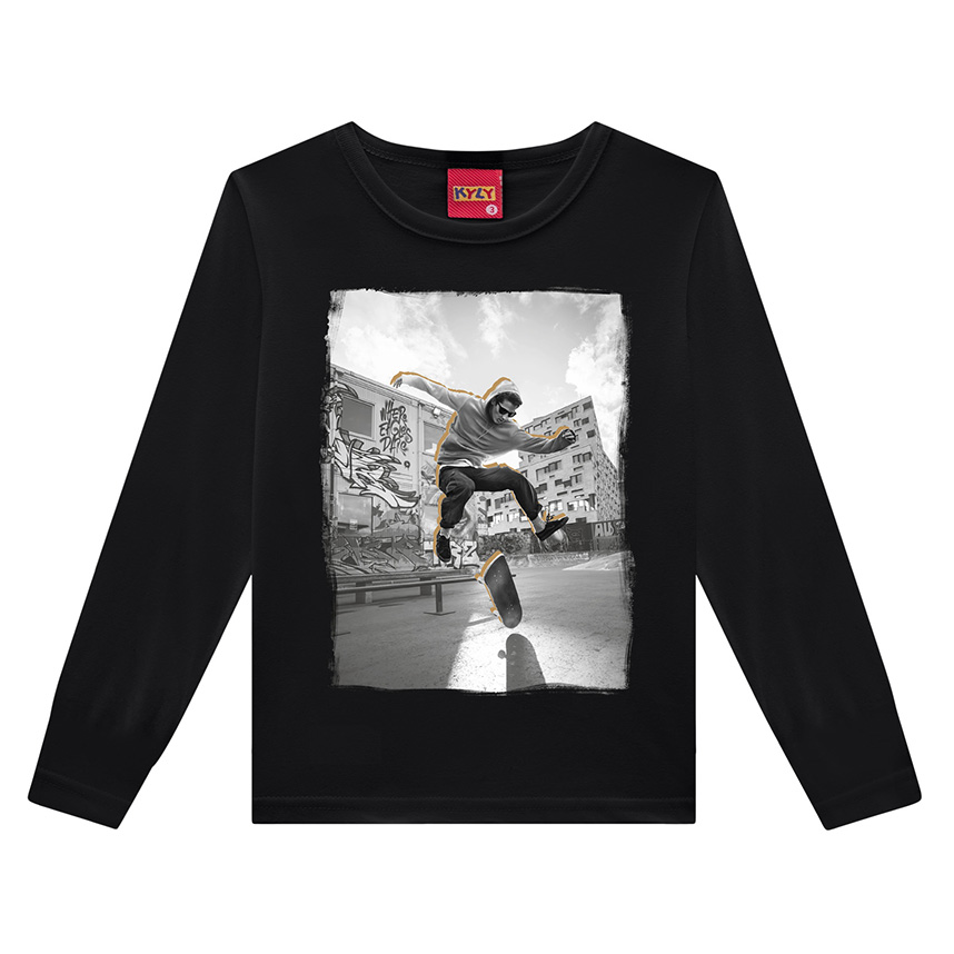 Camiseta Kyly Manga Longa Estampa Skate