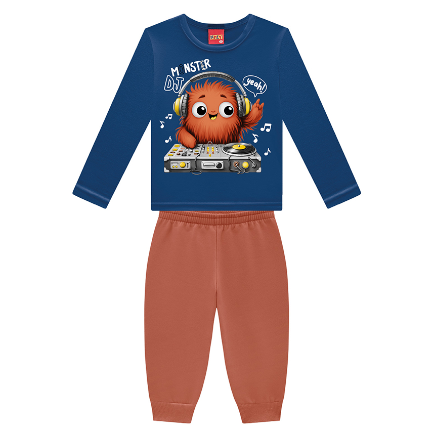 Conjunto Bebê Kyly Blusão Estampado + Calça Moletom