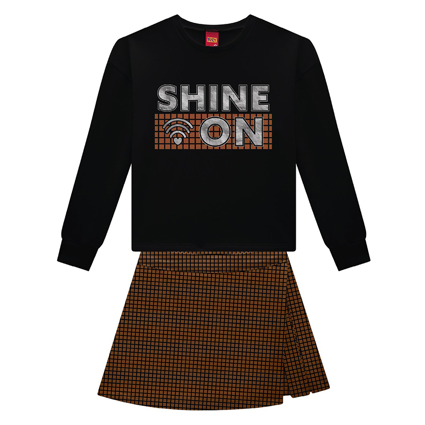 Conjunto Kyly Blusa Manga Longa em Moletinho e Short-saia