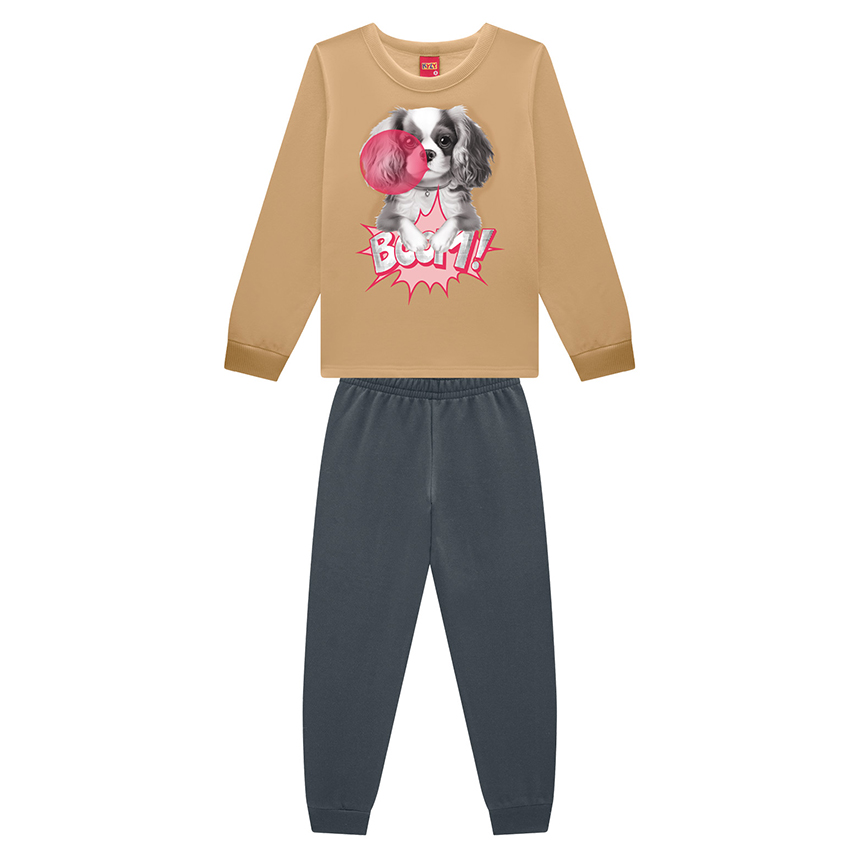 Conjunto Infantil Kyly Blusão Estampado Calça Moletom