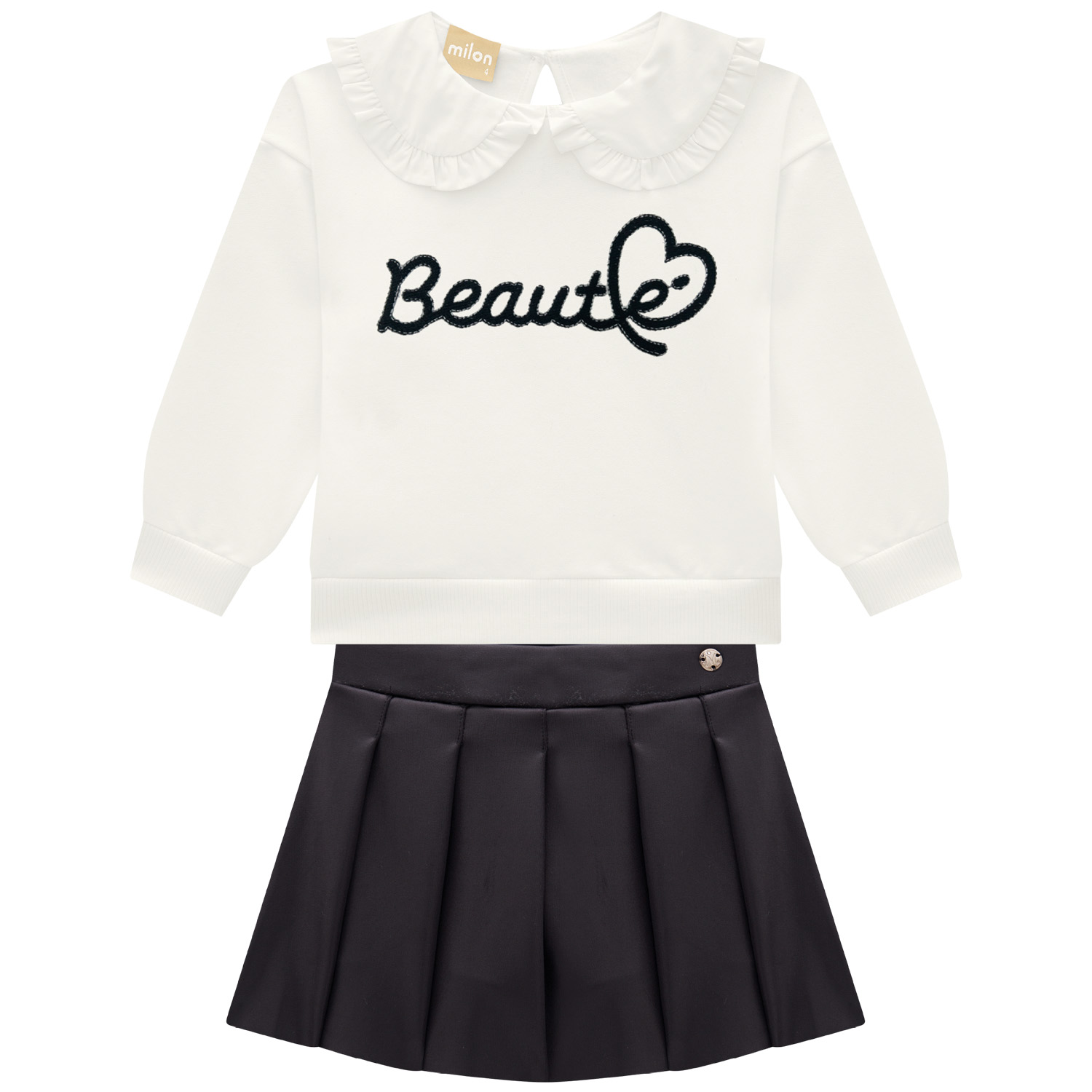 Conjunto Infantil Milon Blusa Moletom Peluciado E Saia Cirrê