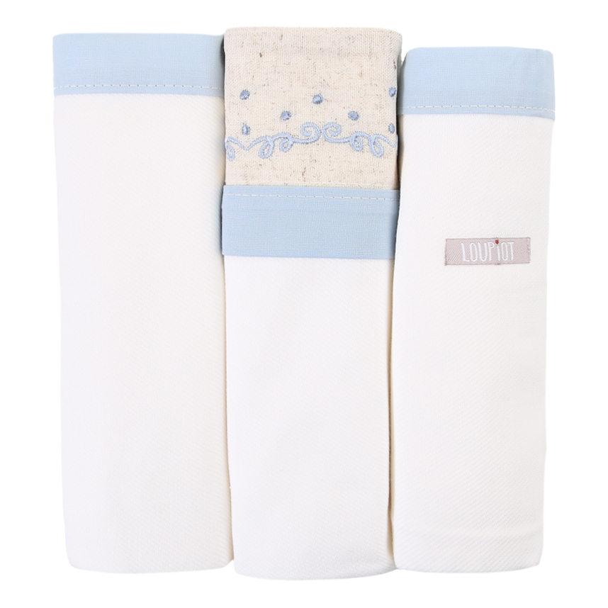 Kit Cueiro Loupiot Nature Bordado Ramos Poá - 3 Peças