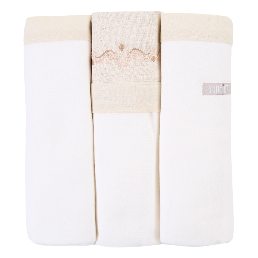 Kit Cueiro Loupiot Nature Bordado Ramos - 3 Peças Kit Cueiro Loupiot Nature Bordado Ramos - 3 Peças