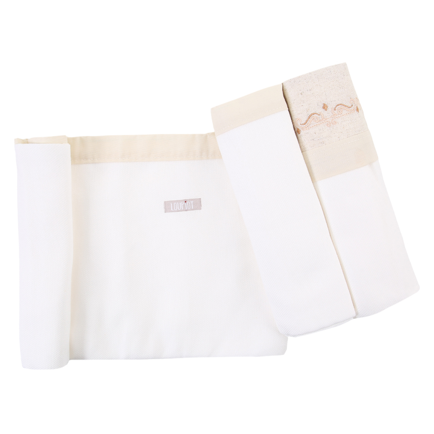 Kit Cueiro Loupiot Nature Bordado Ramos - 3 Peças Kit Cueiro Loupiot Nature Bordado Ramos - 3 Peças