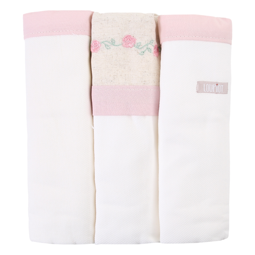 Kit Cueiro Loupiot Nature Bordado Flores - 3 Peças