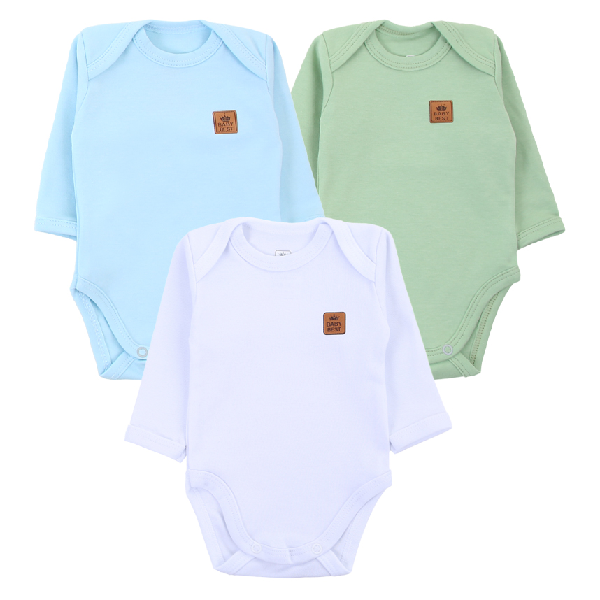 Kit Body Manga Longa Baby Best Algodão Pima UV50+ - 3 Peças