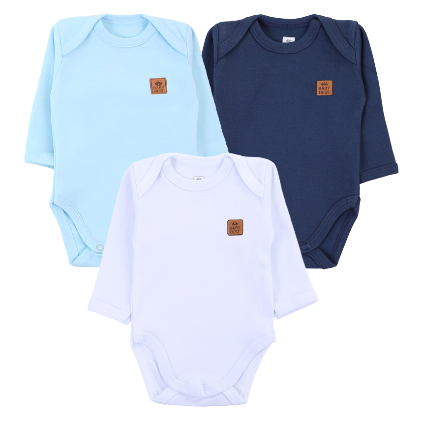 Kit Body Manga Longa Baby Best Algodão Pima UV50+ - 3 Peças