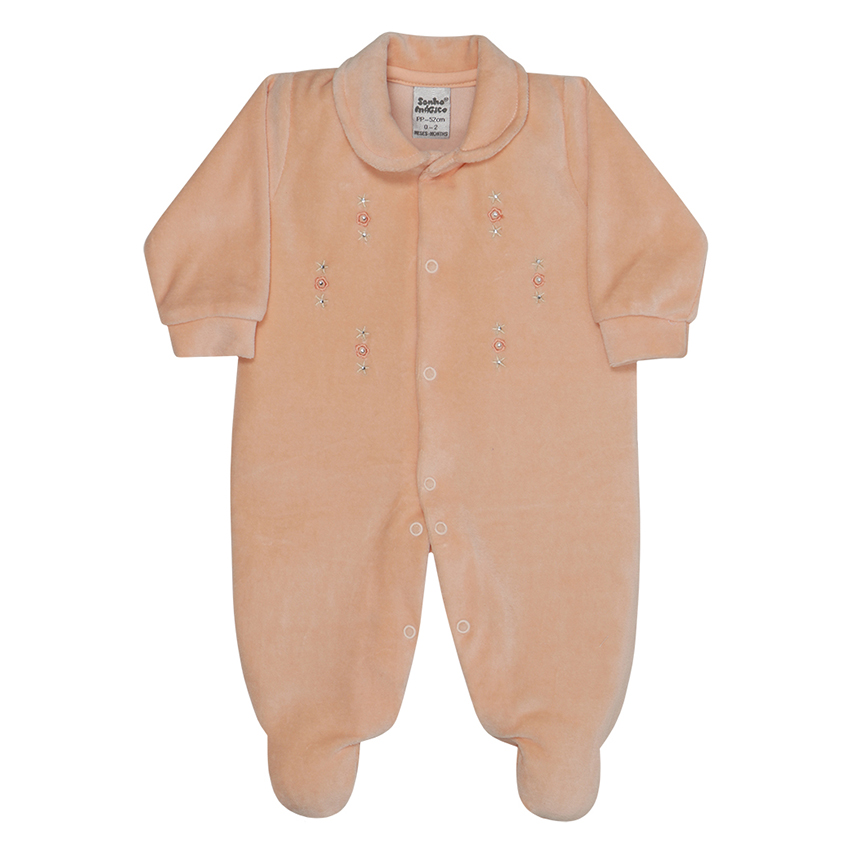 Macacão Longo Bebê Sonho Mágico Pala Strass E Flores